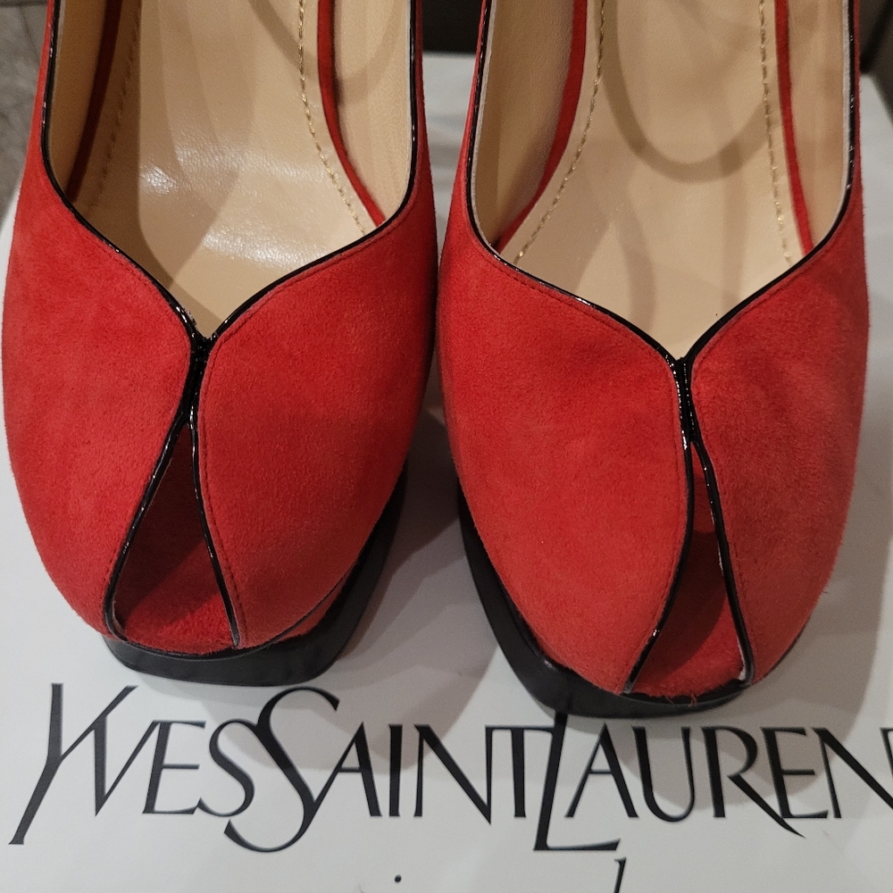 Yves Saint Laurent (YSL) Tribute Pump, Kid Suede Deep Red, Size 37, Wome… - Picture 6 of 17